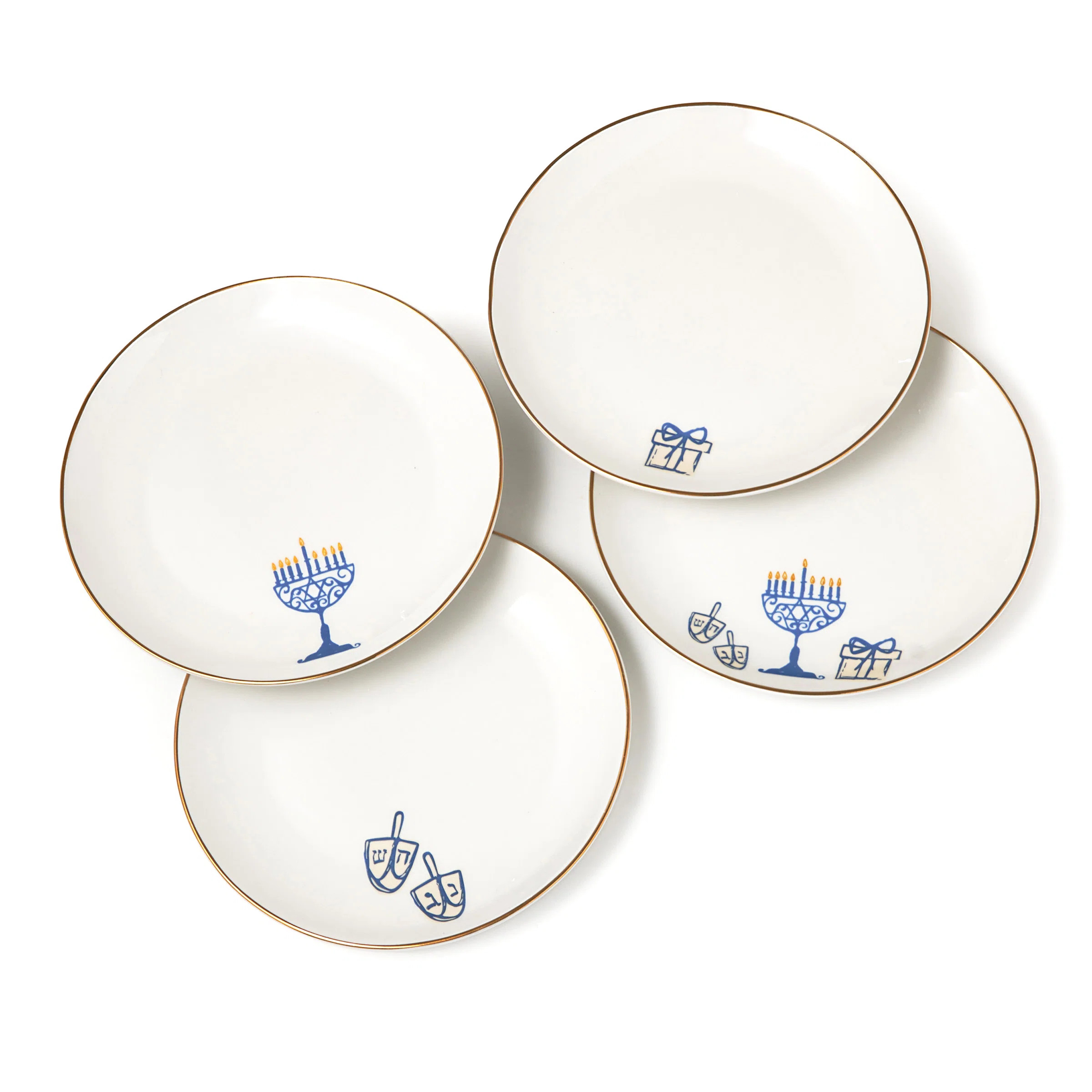 Godinger Silver Art Co Hanukkah Love & Light Gold Rim Appetizer Plate Set | Wayfair | Wayfair North America
