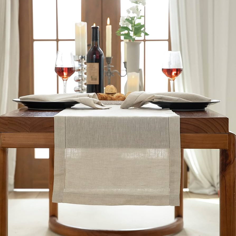 EVERLY Handmade Hemstitch Design Natural Linen Table Runner 14 x 108 Inch, 100% Pure Linen Table ... | Amazon (US)