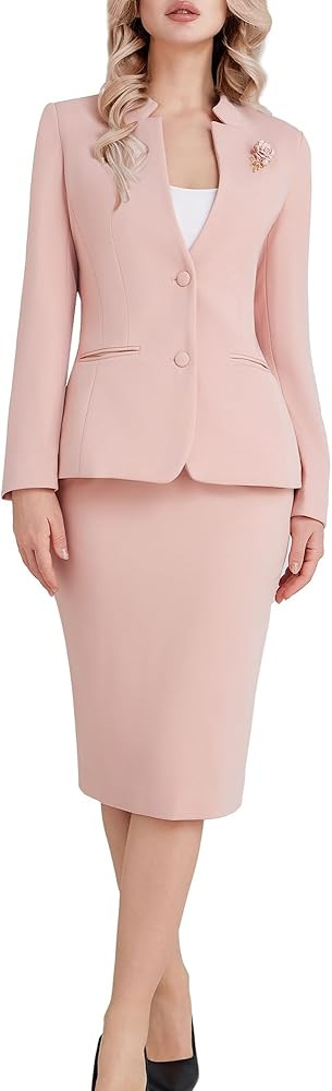 Women's 2 Piece Suit Skirt Set Business Office Work Blazer Jackets and Pencil Skirt with Slit | Amazon (US)