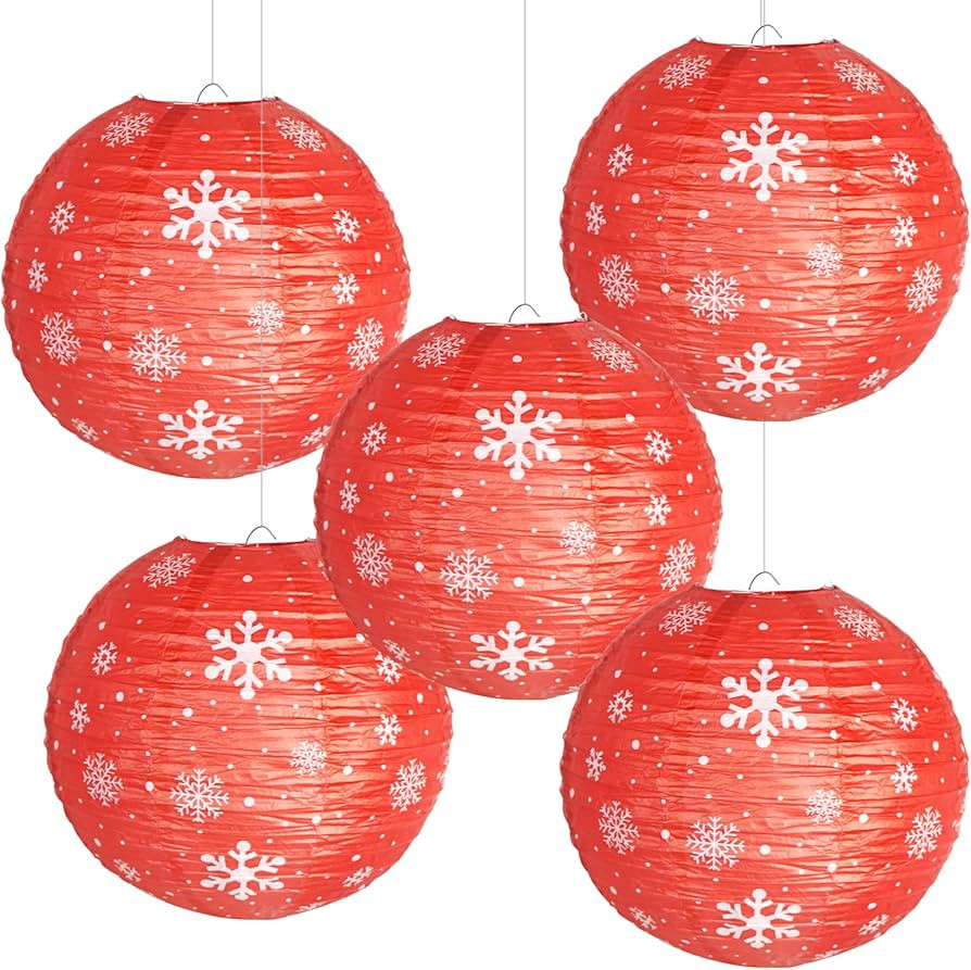 Christmas Paper Lanterns Decorative, 5 Pieces Red Christmas Party Lanterns,Hanging Xmas Paper Lam... | Amazon (US)
