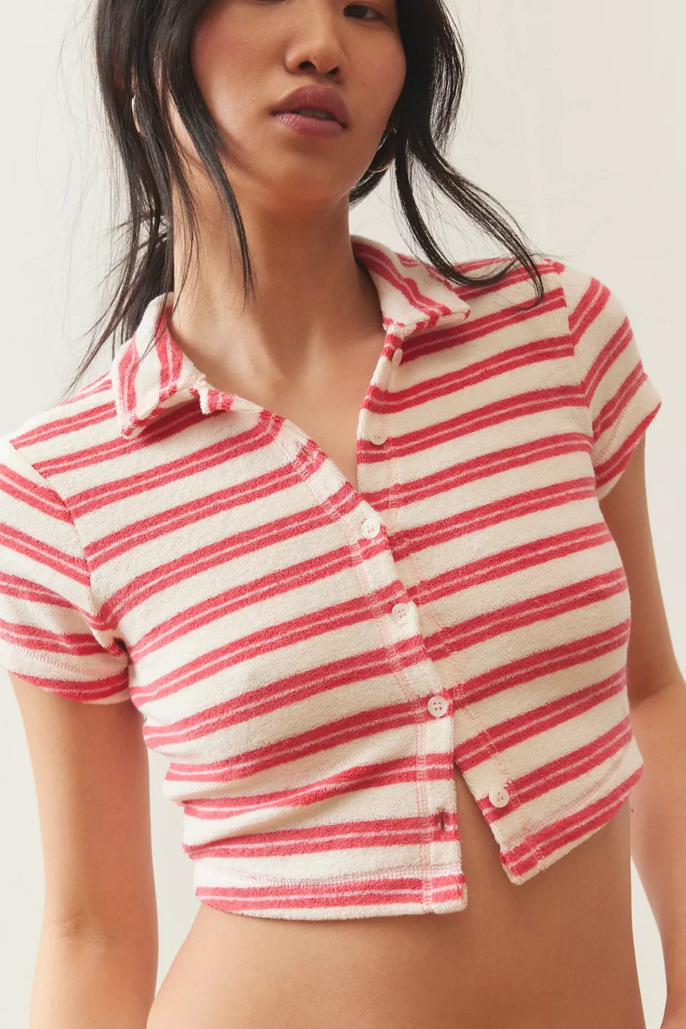 Out From Under Airy Terry Cropped Polo Shirt | Urban Outfitters (US and RoW)