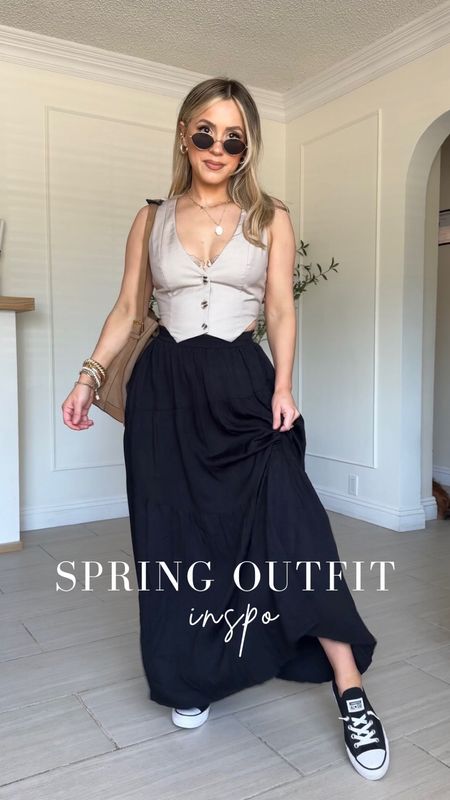 Easy, comfy chic spring outfit 🥰

✔️ This maxi skirt is amazing quality! Wearing a small
✔️ Exact vest is from Showpo size 4 (linked similar in case it sells out). 
✔️ Converse run half size big so size down
✔️use code Lola25 for Tommy John pajamas! 


#LTKstyletip #LTKU #LTKxSephora