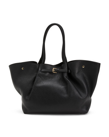 Made In Italy leather east west tote wing detail tab closure | TJ Maxx