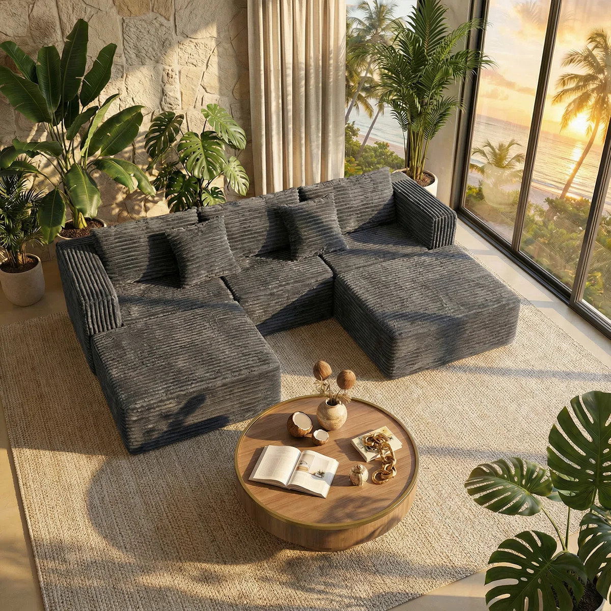 110" U/L Shaped Cloud Modular Sectional Sofa with 2 Ottomans,  Modern Minimalist Corduroy Upholst... | Wayfair North America