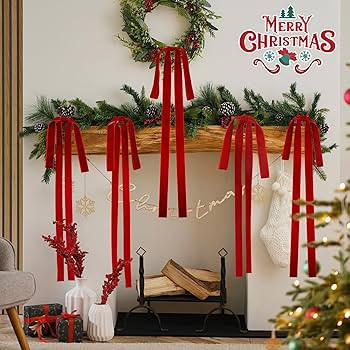 6 Pack Velvet Christmas Bows, 24" x 15.5" Long Red Velvet Bows for Christmas Tree, Vintage Velvet... | Amazon (US)