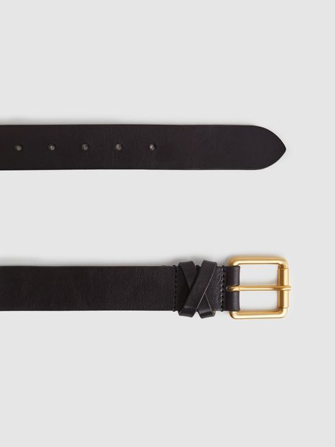 Reiss Black Annie Leather Buckle Belt | Reiss UK