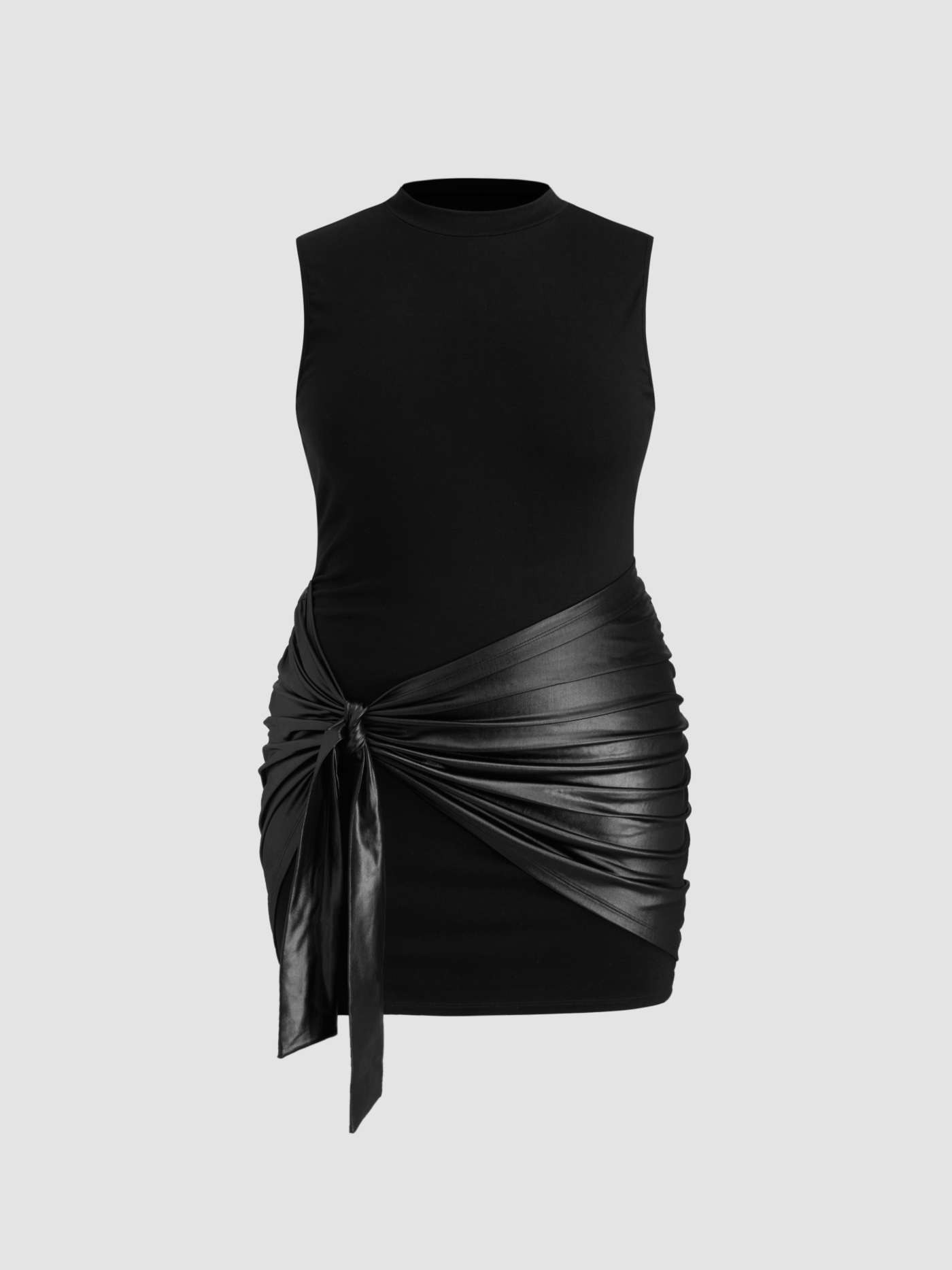 High Neck Ruched Knotted Mini Dress Curve & Plus | Cider
