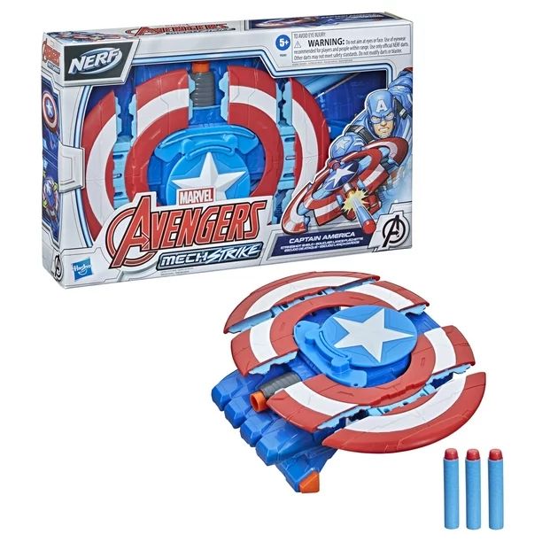 Hasbro Marvel Avengers Mech Strike Captain America Strikeshot Shield Toy, 3 NERF Darts | Walmart (US)