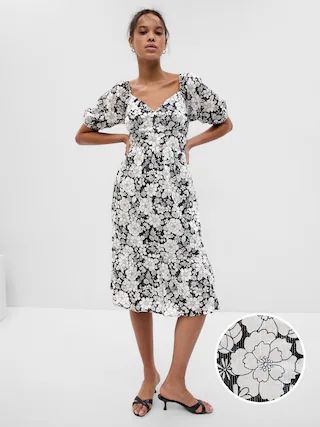 Puff Sleeve Metallic Floral Midi Dress | Gap (US)