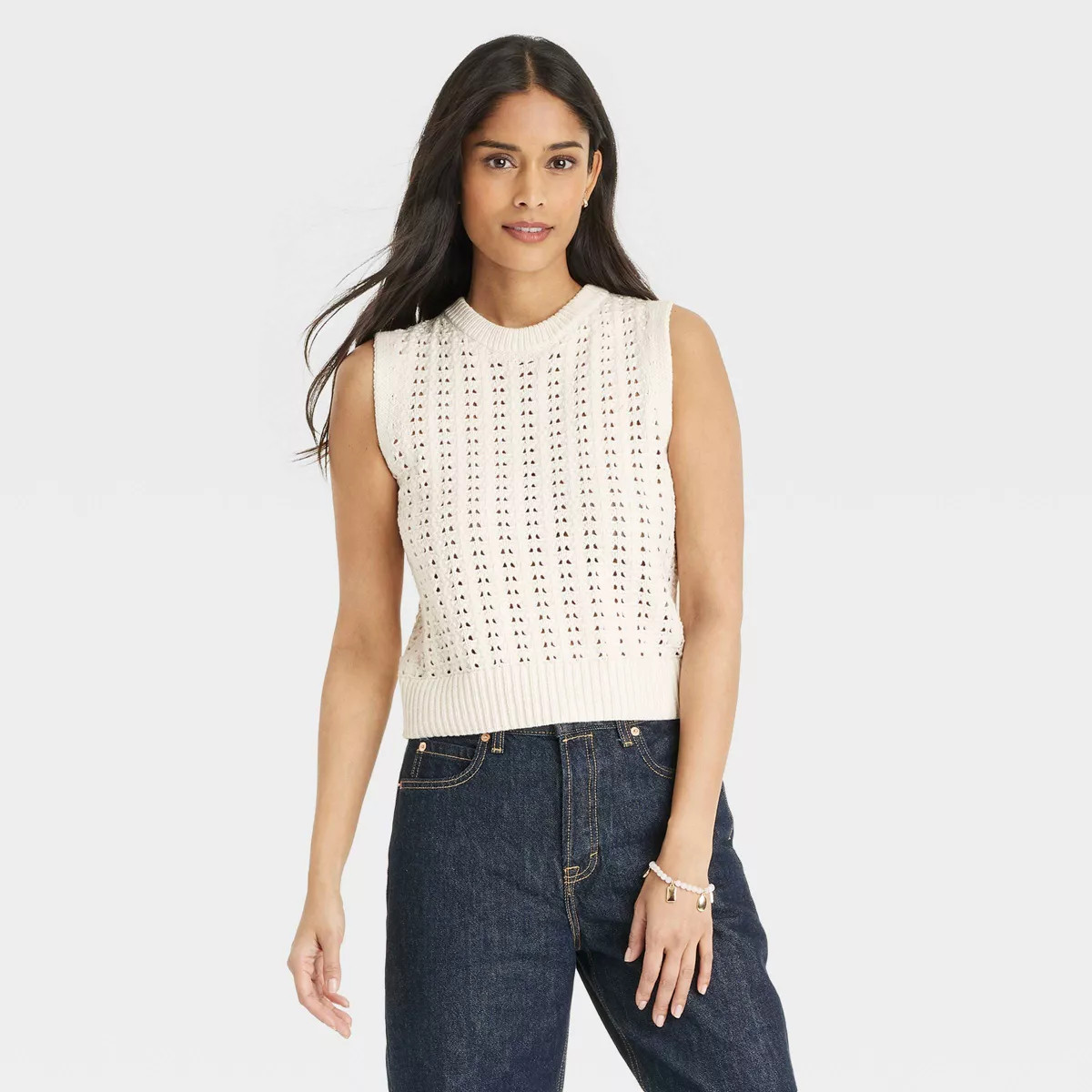 Women's Openwork Sweater Vest - Universal Thread™ Cream M | Target