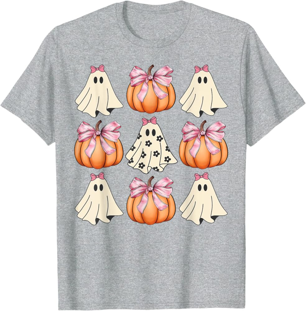 Cute Ghost Florals Pink Coquette Bows Pumpkins Halloween T-Shirt | Amazon (US)
