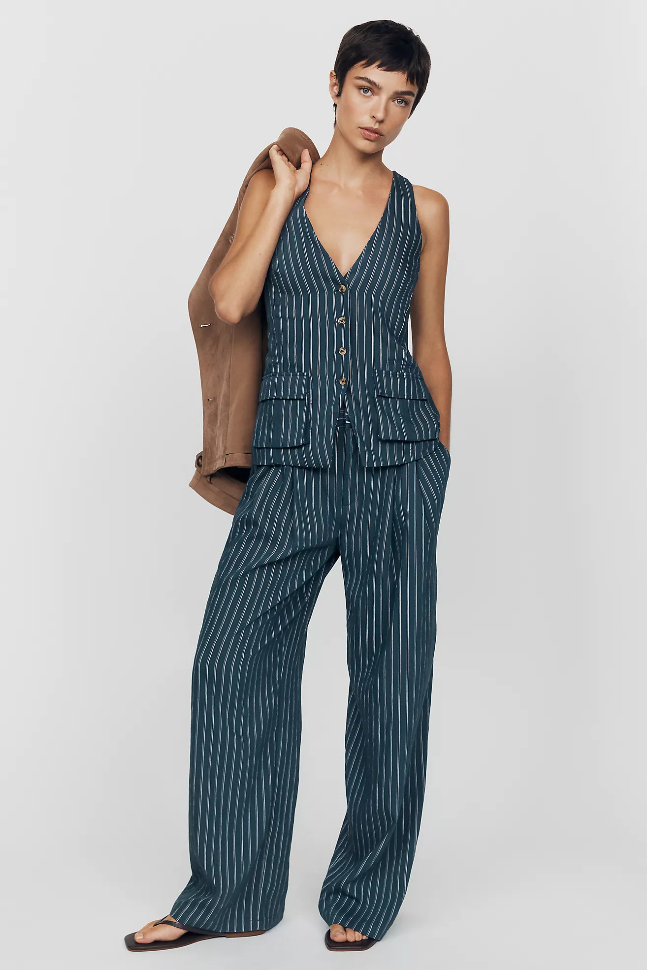 Maeve Avery Pinstripe Wide-Leg Pleated Trousers | Anthropologie (US)