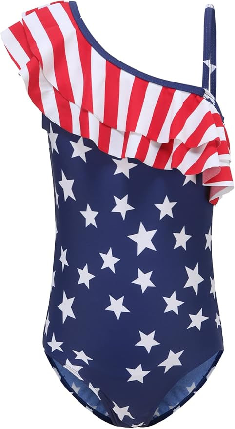 Girls One Piece Swimsuits One Shoulder Ruffle Swimwear Floral Bathing Suit | Amazon (US)