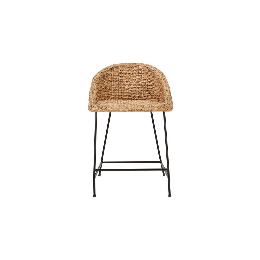 Black Metal Counter Stool with Back and Natural Seat (21.42 in. W x 34.25 in. H) | The Home Depot