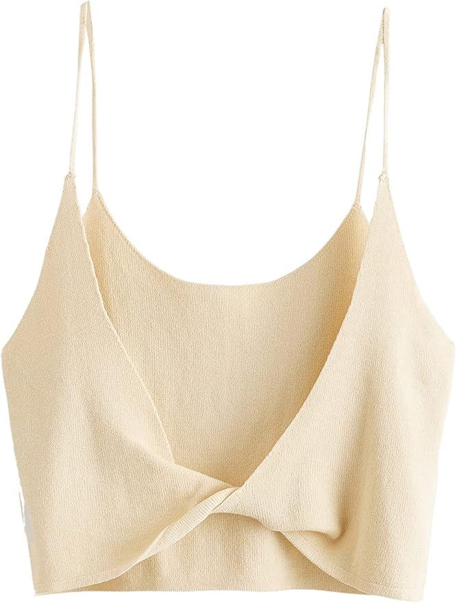 SheIn Women's Sleeveless Spaghetti Strap Twist Backless Slim Fit Crop Cami Top | Amazon (US)