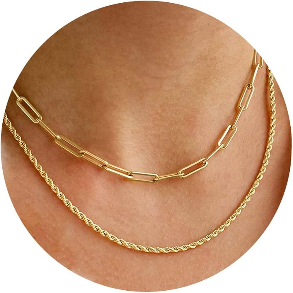CHESKY Gold Layered Necklaces for Women, 14K Dainty Gold Chain Necklace Women Trendy Cuban Link P... | Amazon (US)
