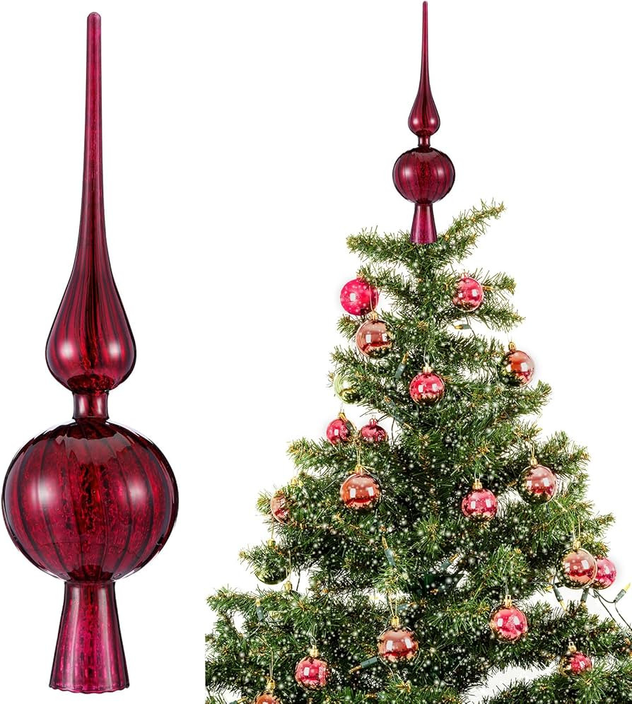 Gejoy Mercury Glass Finial Christmas Tree Topper 12 Inches Vintage Spherical Xmas Tree Topper Mid... | Amazon (US)