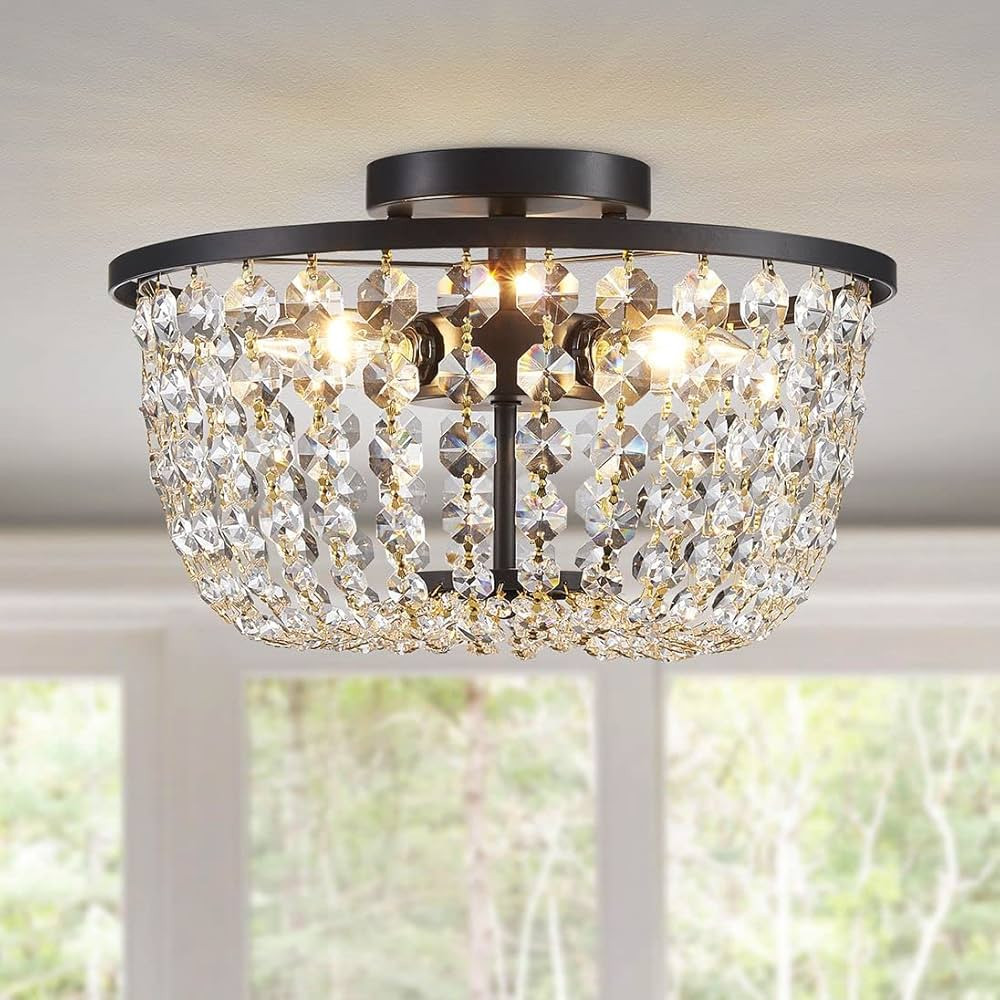 WUZUPS Crystal Chandelier Flushmount Ceiling Light Modern Lighting Fixture for Bedroom Hallway Ba... | Amazon (US)