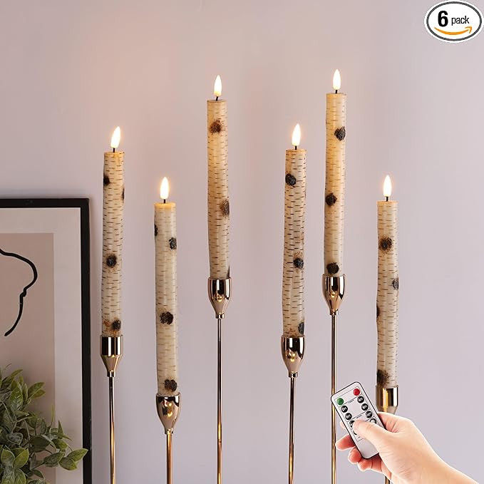 Birch Bark Flameless Taper Candles with Remote, Flickering Battery Operated LED Candlesticks Set ... | Amazon (US)