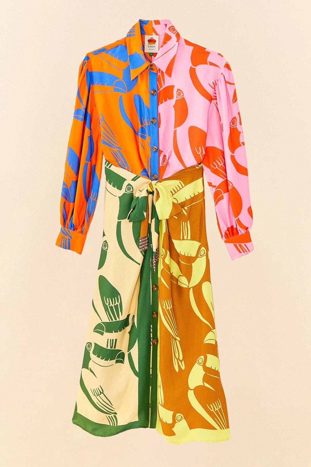 Mixed Rainbow Toucans Lenzing™ Ecovero™ Viscose Midi Dress | FarmRio