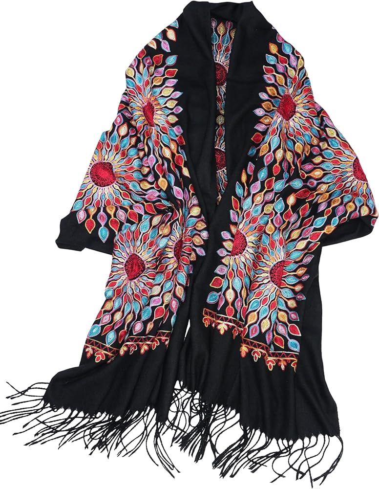 Women's Embroidered Oversize Tassel Shawl Scarf Wraps for Women Christmas Gifts | Amazon (US)
