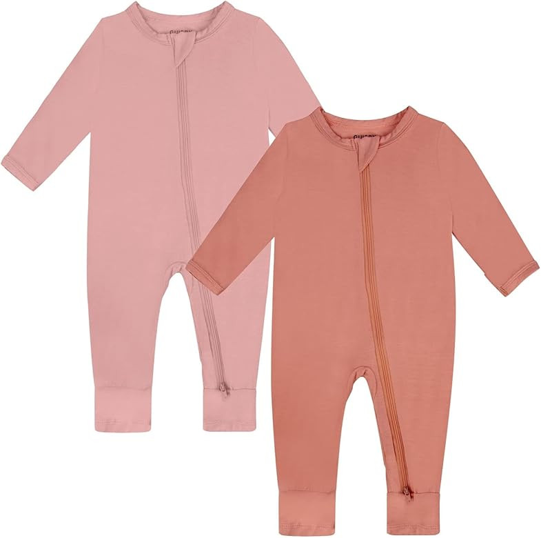 GUISBY Bamboo Baby Rompers, Footless Pajamas 2 Way Zipper Long Sleeve Sleeper | Amazon (US)