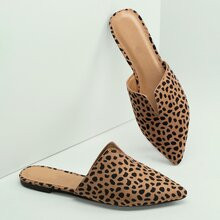 Cheetah Print Pointy Toe Slip On Open Back Flats | SHEIN