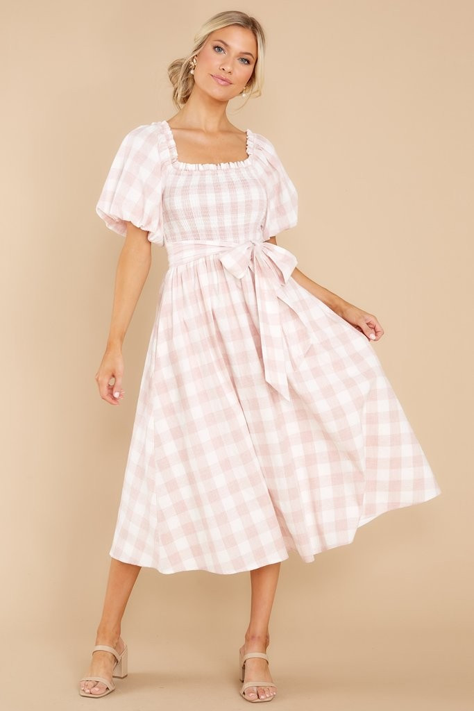 Graceful Song Pink Gingham Midi Dress | Red Dress 