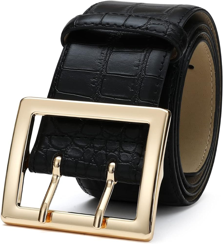 Wide Belts for Women Leather Wide Belts Fashion Thick Black Belt With Gold Buckle Belt for Dresse... | Amazon (US)