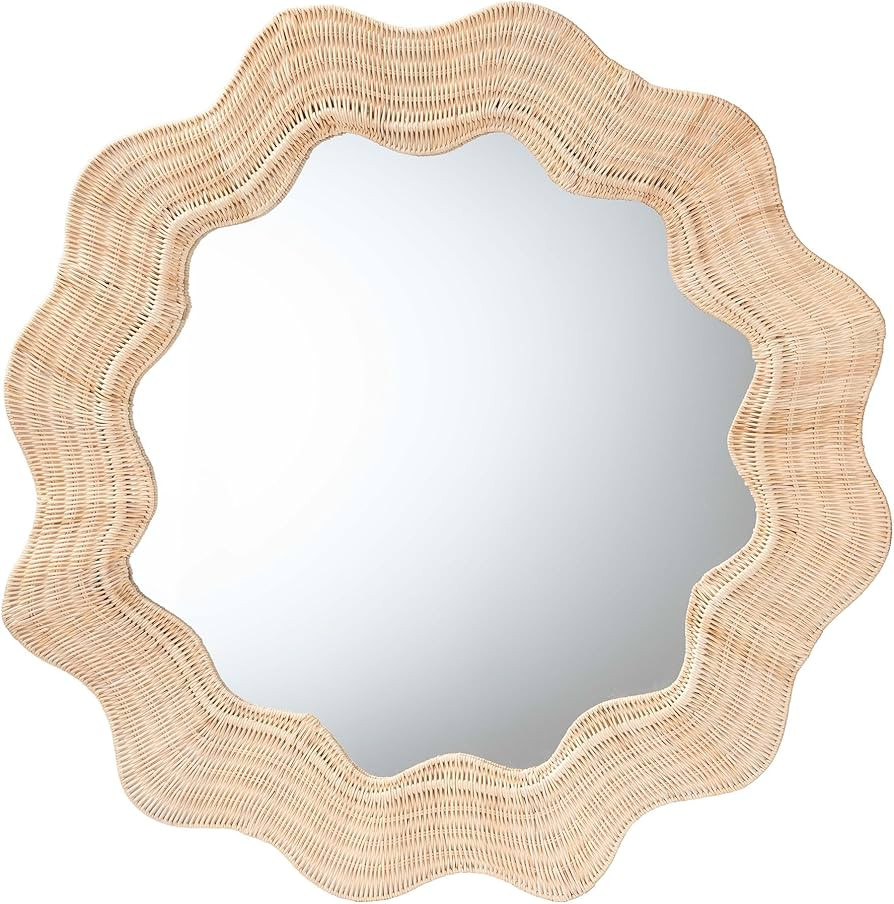 bali & pari Hasana Coastal Scalloped Natural Rattan Round Accent Wall Mirror | Amazon (US)