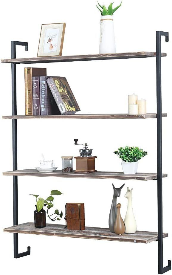 Industrial Metal and Wood Wall Shelf Unit,Rustic Floating Wood Shelves Wall Mounted,36in Iron Rea... | Amazon (US)