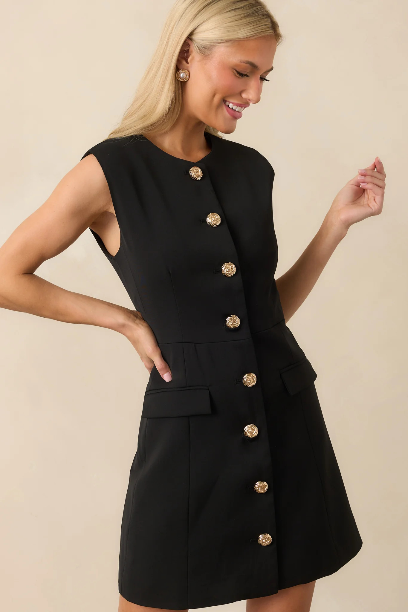 Whatever She Wants Black Sleeveless Tailored Mini Dress | Red Dress