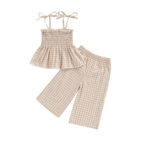 Loicainy Toddler Kids Girl Summer Outfit 6 9 12 18 24 Months 2T 3T 4T 5T Plaid Clothes Bow Sling Ruffle Top Waffle Pants Set | Walmart (US)