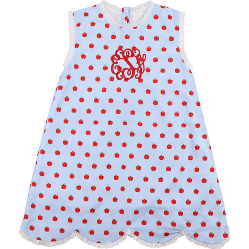 Blue And Red Apple Print Scalloped Dress | Cecil and Lou