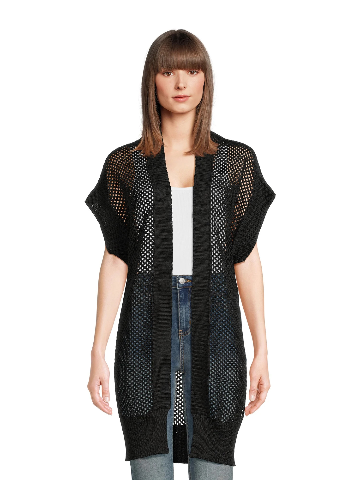 Time And Tru Women's Crochet Layering Piece, Sizes S-3Xl, Black Soot | Walmart (US)