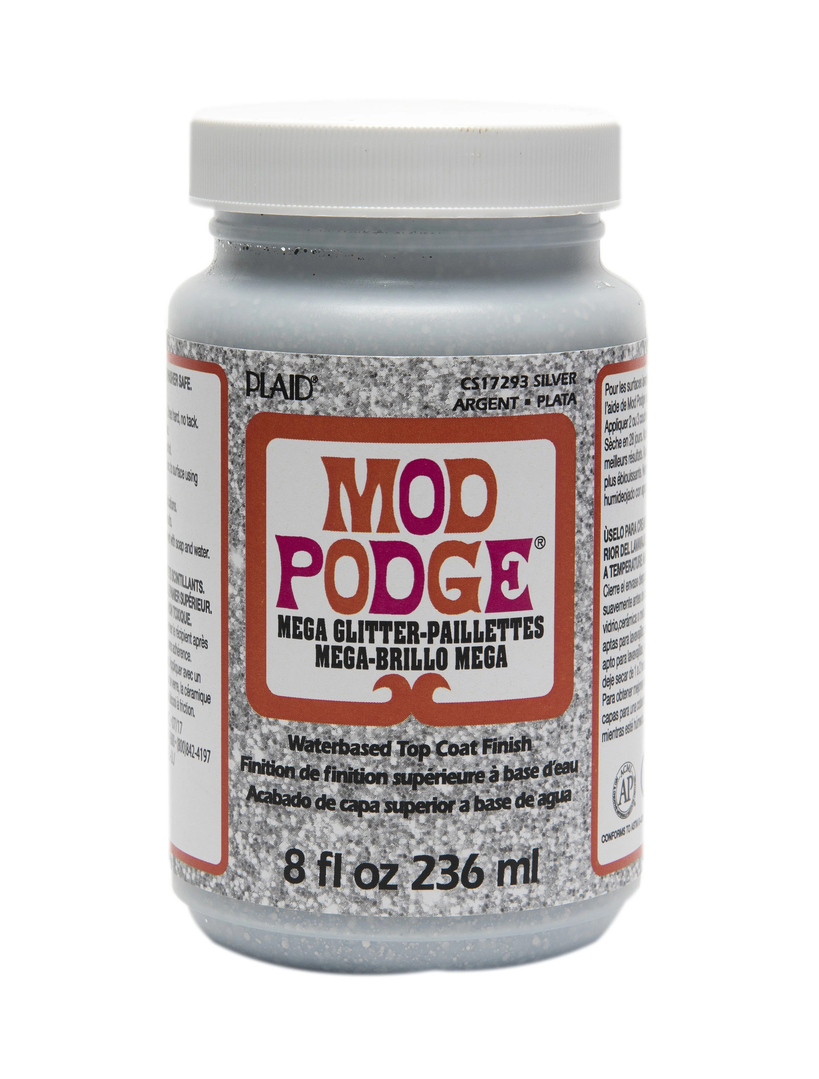 Mod Podge Mega Glitter Top Coat Finish, Silver, 8 fl oz - Walmart.com | Walmart (US)