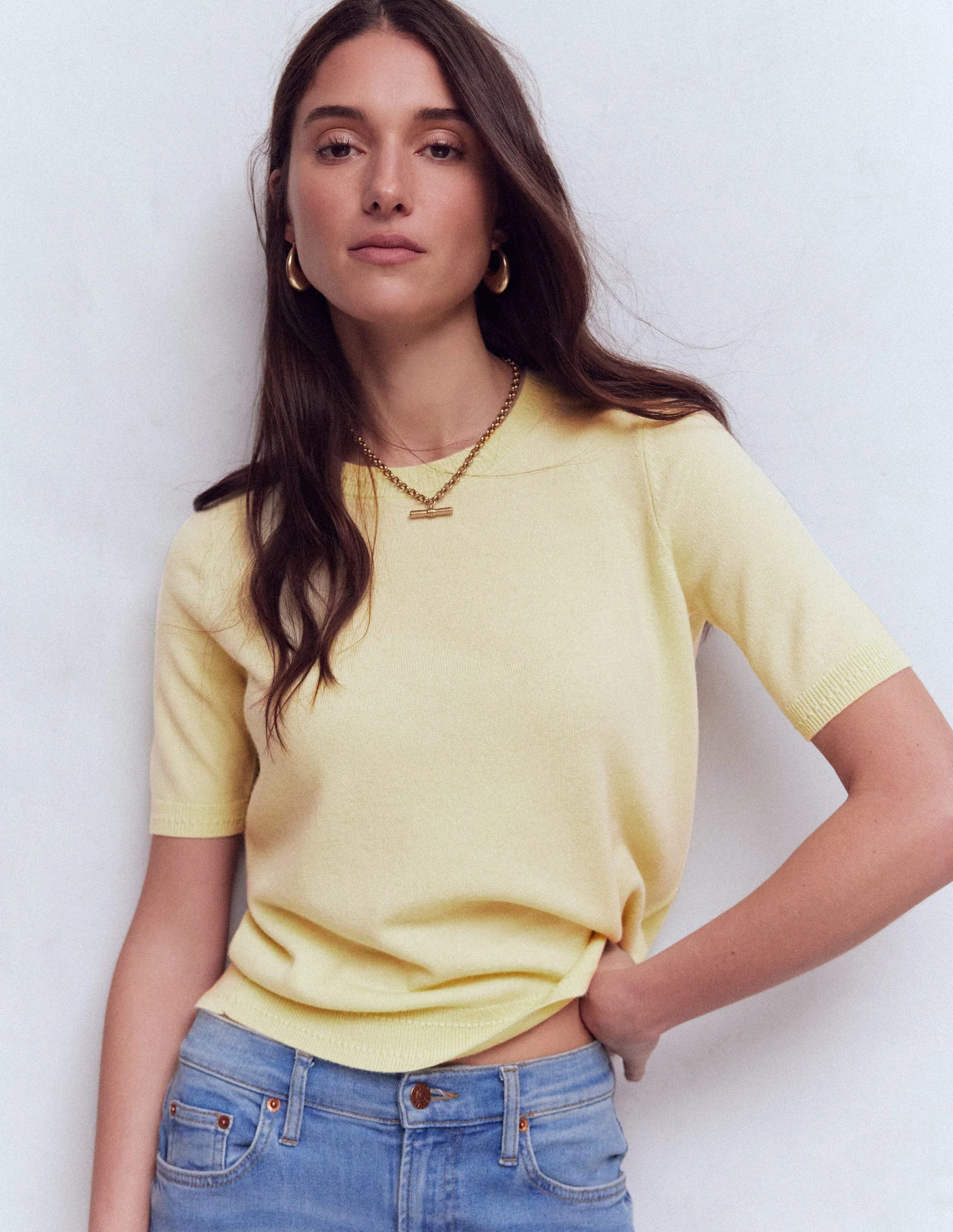 Eva Cashmere T-Shirt-Sandstone Yellow | Boden (US)