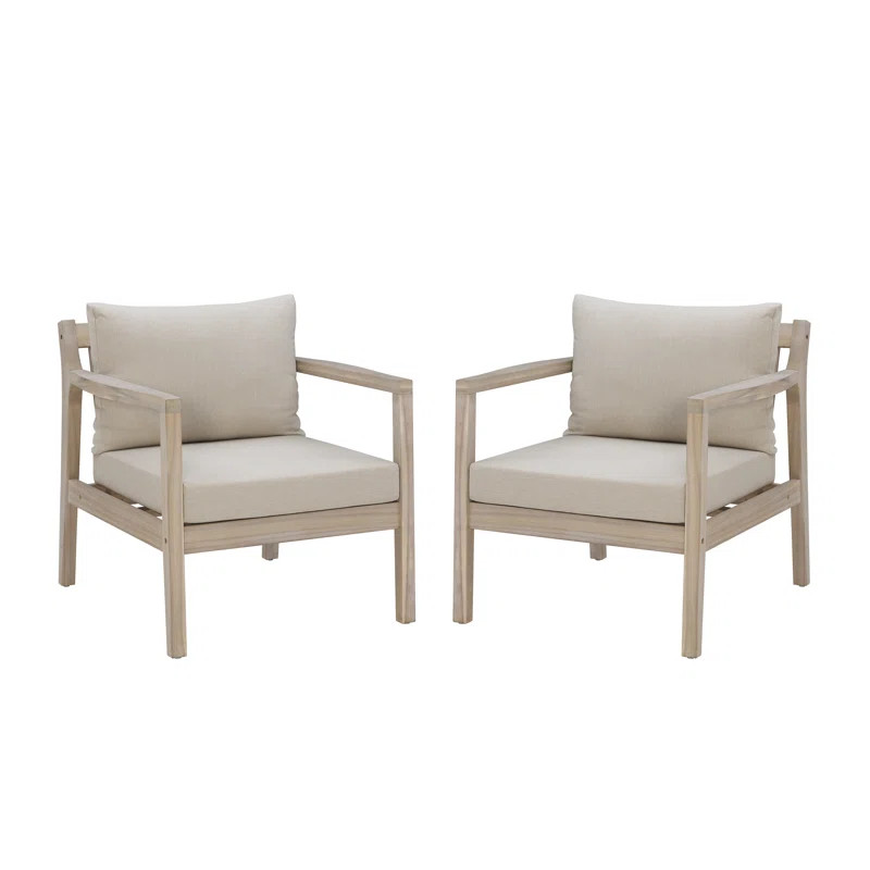 Amina Outdoor Solid Wood Acacia Chair with Cushions (Set of 2) | Wayfair North America