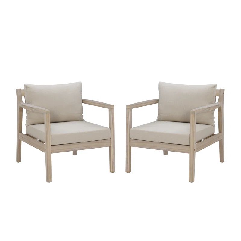 Amina Outdoor Solid Wood Acacia Chair with Cushions (Set of 2) | Wayfair North America