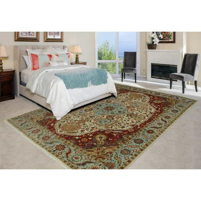 One-of-a-Kind Jamik Hand-Knotted 9'1" x 12'1" Wool Area Rug in Red/Beige | Wayfair North America