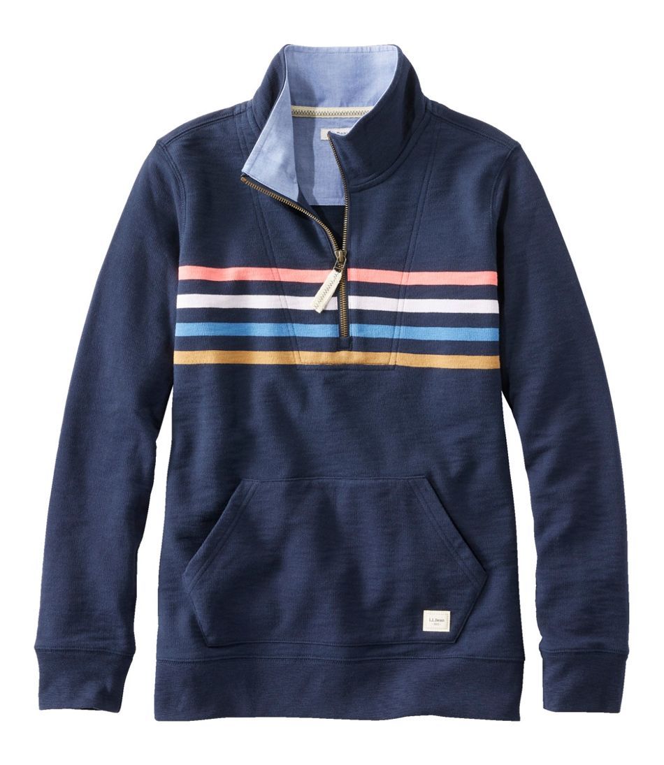 Women's Organic Cotton Sweatshirt, Quarter-Zip Pullover Stripe | L.L. Bean