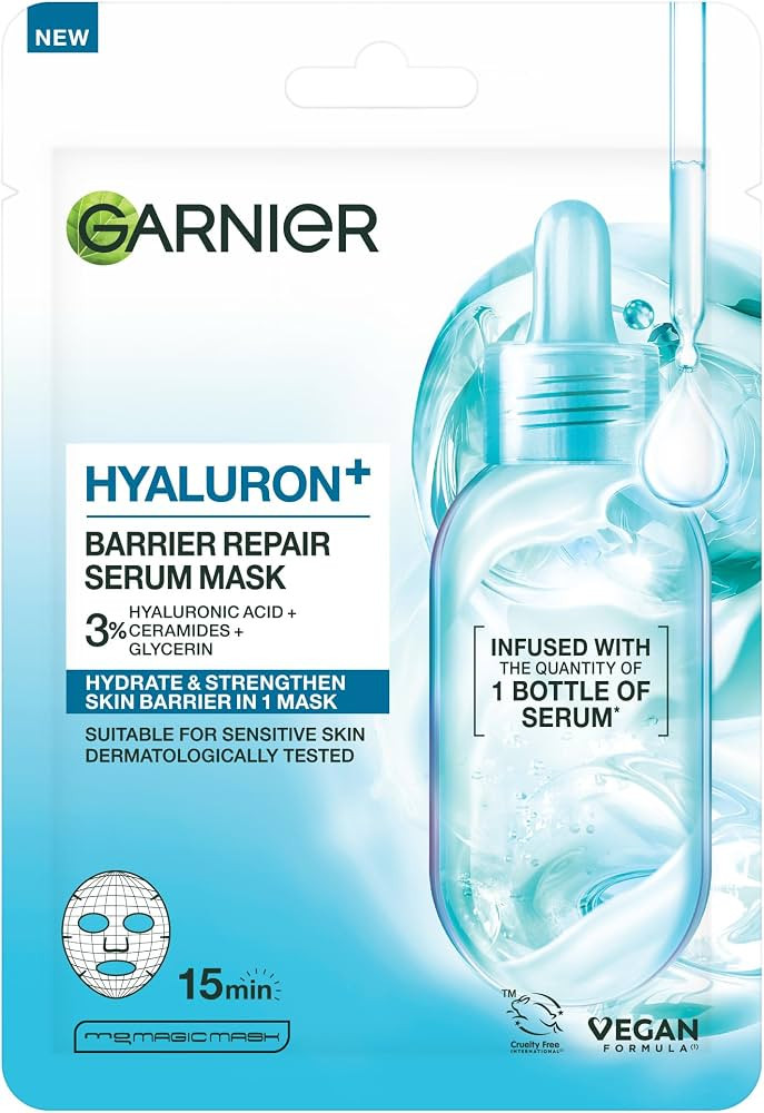 Garnier Hyaluron+ Barrier Repair Serum Mask, Hydrates & Repairs with Hyaluronic Acid & Ceramides,... | Amazon (UK)