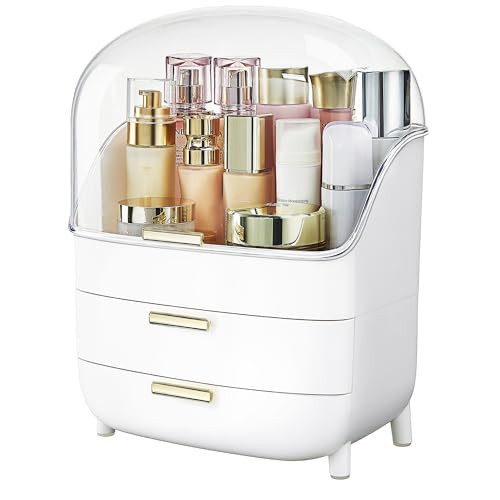 Vtopmart 3-Tier Skincare Makeup Organizer with Drawers and Lid for Vanity and Bathroom Countertop, Large Cosmetic Storage Box Case for Dresser, with Non-Slip Base | Amazon (US)