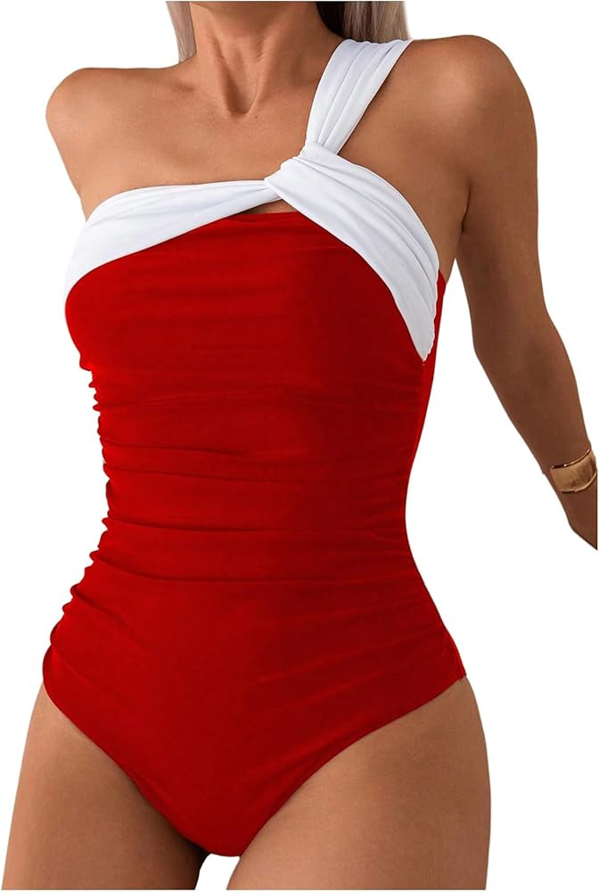 Milumia Women's One Shoulder One Piece Swimsuit Colorblock Asymmetrical Neck Bathing Suit | Amazon (US)