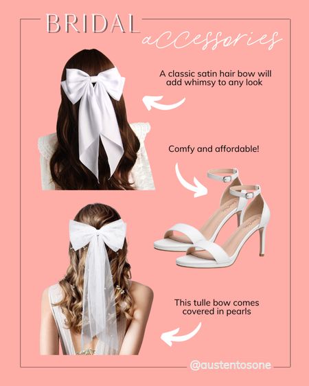 Bridal accessories under $50 from Amazon! Both bows are so cute especially for engagement shoots, bridal showers or bachelorettes. These are the most comfortable 3” white heels! 

#LTKwedding #LTKunder50
