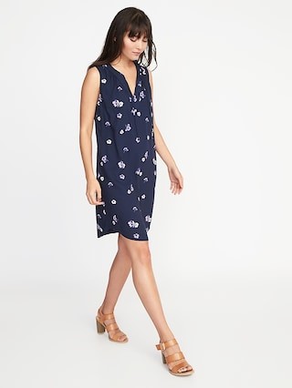 Old Navy Womens Sleeveless Tie-Neck Shift Dress For Women Navy Blue Print Size XXL | Old Navy US