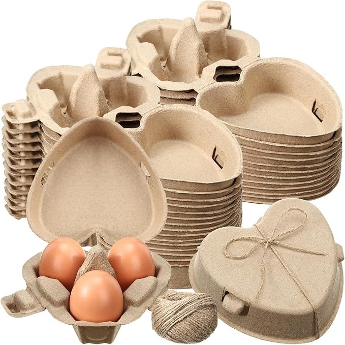 FoldTier 3 Egg Cartons 3 Count Egg Crate Heart Shaped Paper Pulp Egg Container with Jute Twine Re... | Amazon (US)