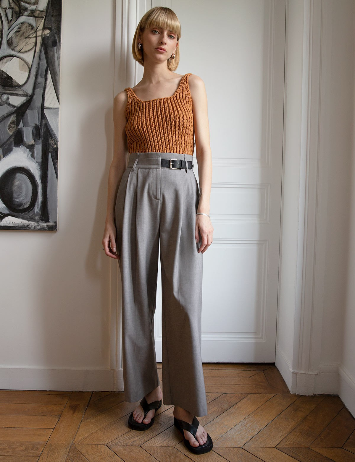 Grey Belted Wide Leg Trousers-BESTSELLER | Pixie Market