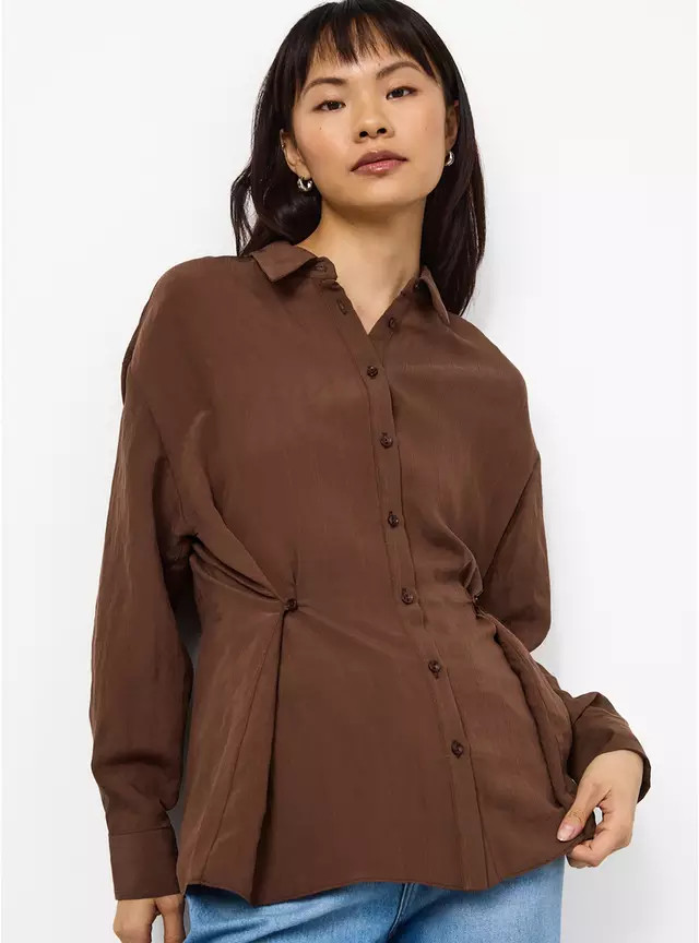 Buy Chestnut Cinched Waist Shadow Stripe Shirt 10 | Shirts | Tu | Tu Clothing