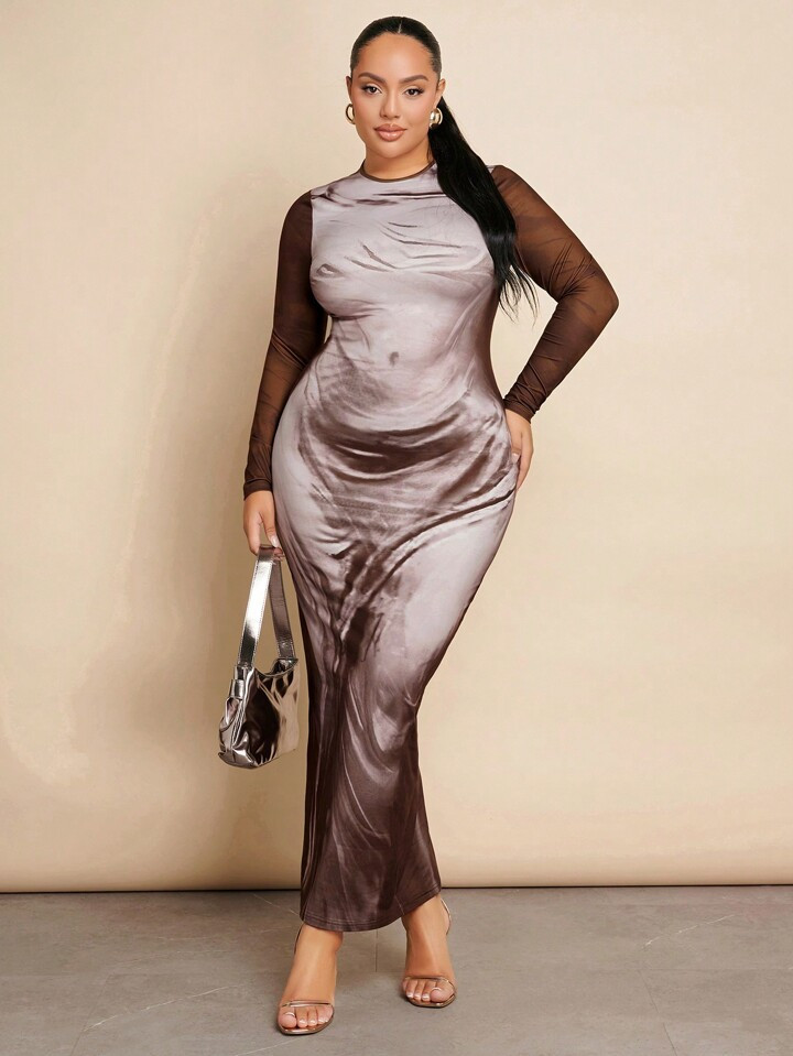 SHEIN BAE Women's Plus Size Bodycon Round Neck Dress | SHEIN